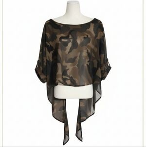 Sheer Camo Batwing Blouse